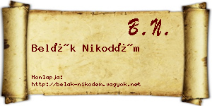 Belák Nikodém névjegykártya